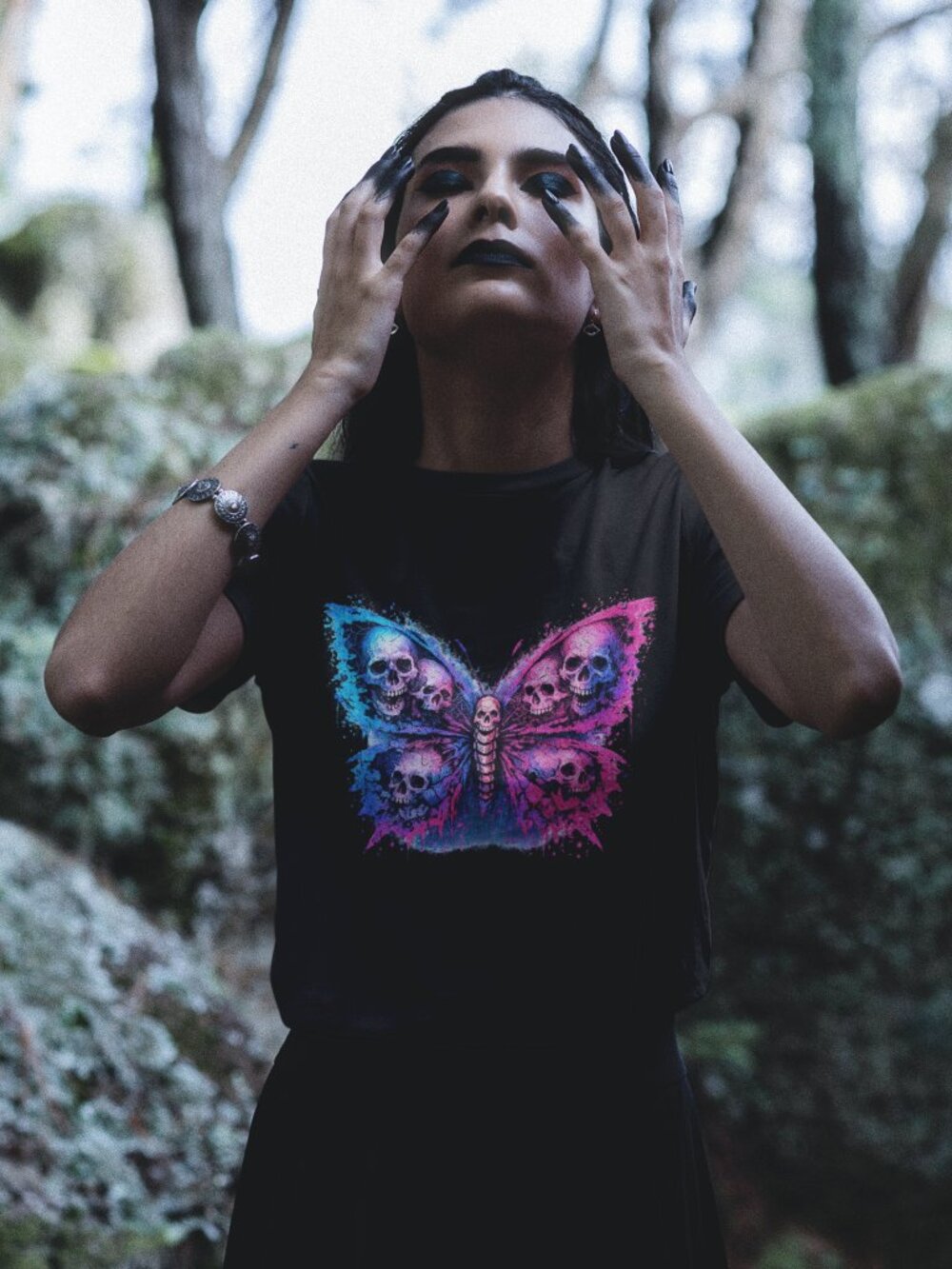 Skull Butterfly Shirt Women, Gothic Tee, Edgy Streetwear Top, Alt Fashion Skull
